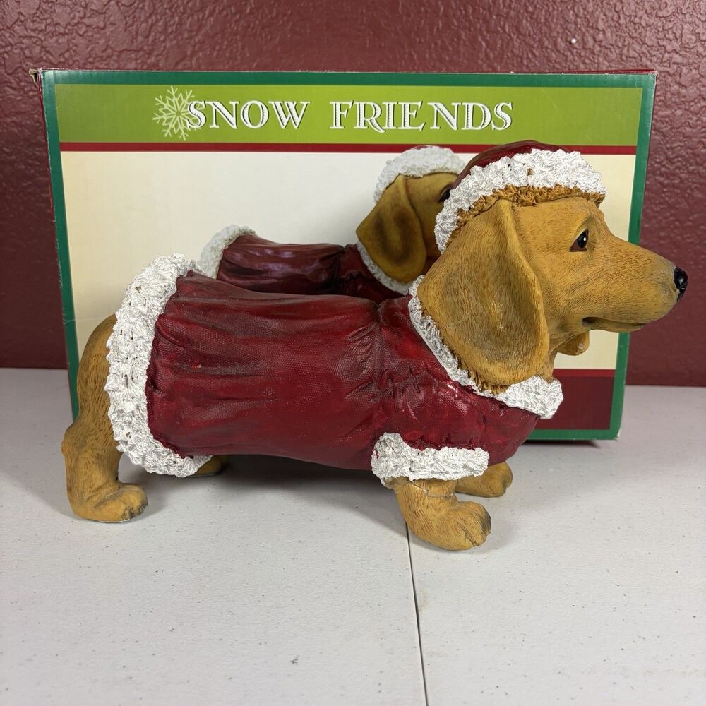 Cracker Barrel Snow Friends Holiday Dachshund Christmas Santa Dog Figure W/Box